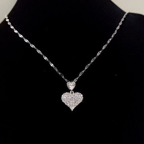 Dainty silver necklace with  zircon heart, white silver necklace with zircon, delicate necklace| gift for her|pendants necklace
