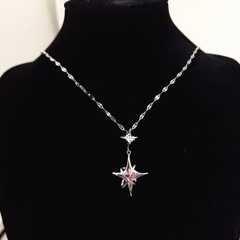 Dainty  necklace with  pink and white zircon starburst, delicate necklace| gift for her|star pendants necklace|