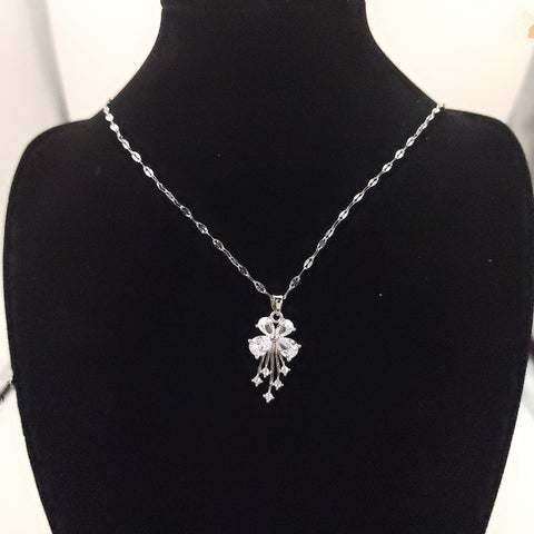 Dainty silver necklace with  zircon , bow tie necklace with zircon, delicate necklace| gift for her|pendants necklace