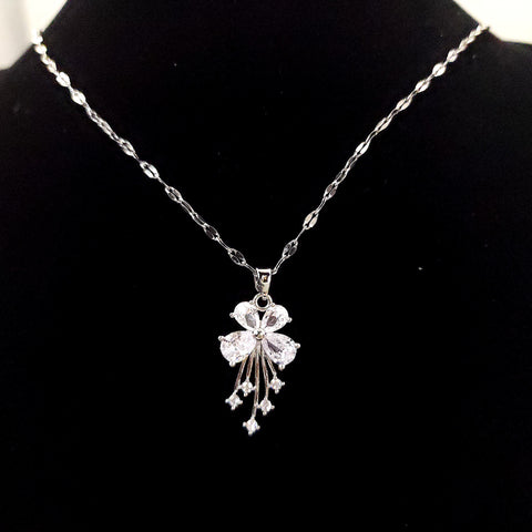 Dainty silver necklace with  zircon , bow tie necklace with zircon, delicate necklace| gift for her|pendants necklace