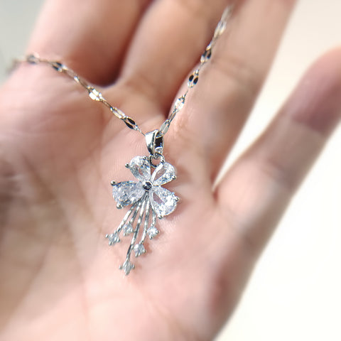 Dainty silver necklace with  zircon , bow tie necklace with zircon, delicate necklace| gift for her|pendants necklace