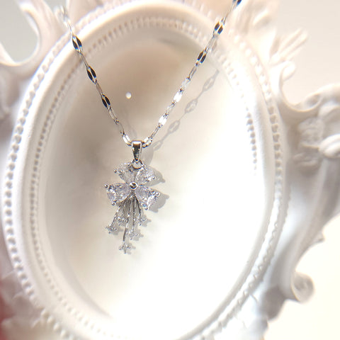 Dainty silver necklace with  zircon , bow tie necklace with zircon, delicate necklace| gift for her|pendants necklace