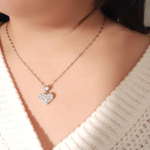 Dainty silver necklace with  zircon heart, white silver necklace with zircon, delicate necklace| gift for her|pendants necklace