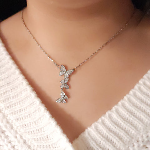 Dainty silver necklace with butterfly  and clear zircon, necklace with zircon, delicate necklace gift for her