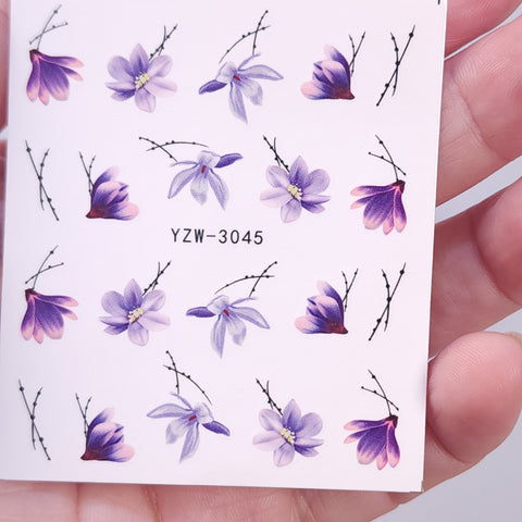Nail Art Water Decals Stickers watercolor Transfers Summer  Flowers Petals Floral Fern Eucalyptus
