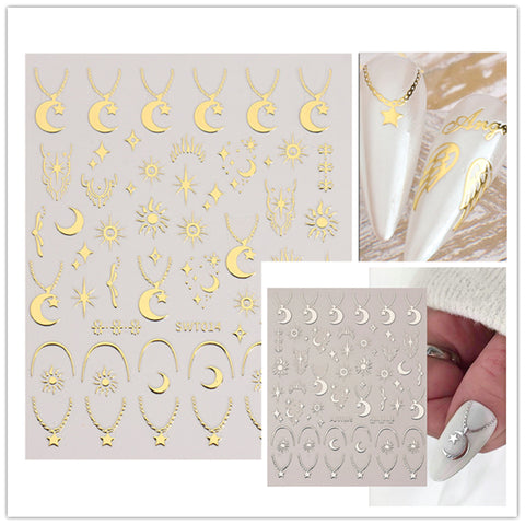 Gold and silver Nail Stickers, Totem Moon