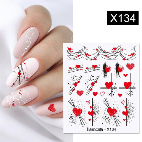 Nail Art Water Decals Stickers watercolor Transfers red heart