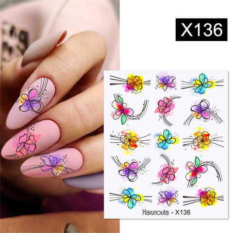 Nail Art Water Decals Stickers watercolor Transfers Summer  Flowers Petals Floral Fern Eucalyptus