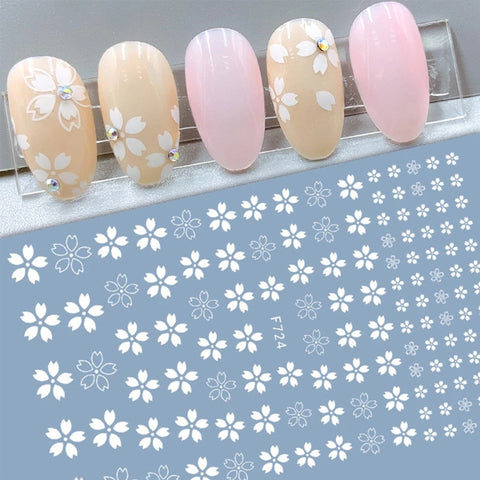 Nail decals sticker White  Sakura Cherry Blossom Japanese Cherry Flowers Leaf 3D Self-Adhesive translucent Nail Sticker