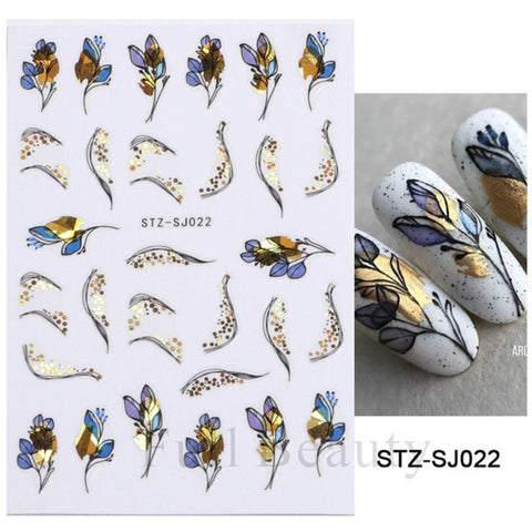 Nails art Stickers Laser Gold Bronzing Slider  Nail Foils Decoration Gift | leaves and butterfly nail decals