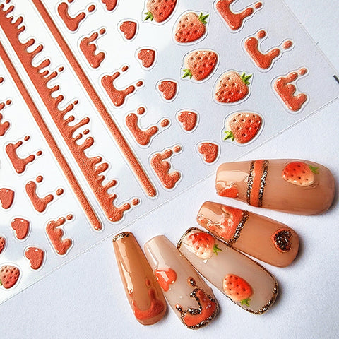Nail Art Decals|Embossed Nail Sticker strawberry | snow   | Nail Diy  -  5D Self-Adhesive Nail Sticker