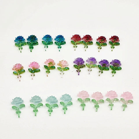 32 pcs 8 color Nair art| nail charms| Delicate Resin Rose|glow in the dark| double color rose|Nail diy|flat back cabochon