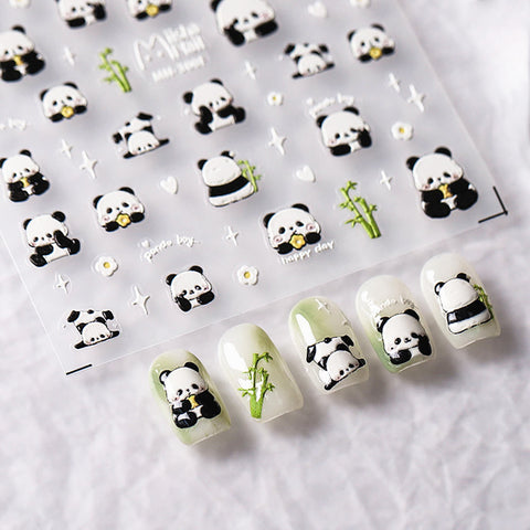 Nail Art Decals|Embossed Nail Sticker black and white panda bamboo | Nail Diy  -  5D Self-Adhesive Nail Sticker