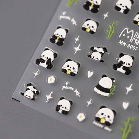 Nail Art Decals|Embossed Nail Sticker black and white panda bamboo | Nail Diy  -  5D Self-Adhesive Nail Sticker