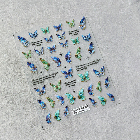 Nail Art Decals|Embossed Nail Sticker blue and green butterfly  | Nail Diy  -  5D Self-Adhesive Nail Sticker