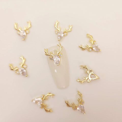 4 pcs High Quality ,christmas elk  Nail Charms, 3D Nail Art , Metal mosaic white zircon , Nail Bling, Nail Crystal, Nail Rhinestone