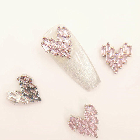 2 pcs High Quality Metal Deco Charms, 3D Nail Art , Metal mosaic white zircon mosaic heart, Nail Bling, Nail Crystal, Nail Rhinestone