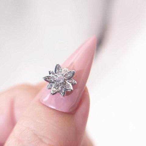 2 pcs High Quality Nail Charms| Silver sunflower and white zircon|Nail CrystalNail Rhinestone|gift