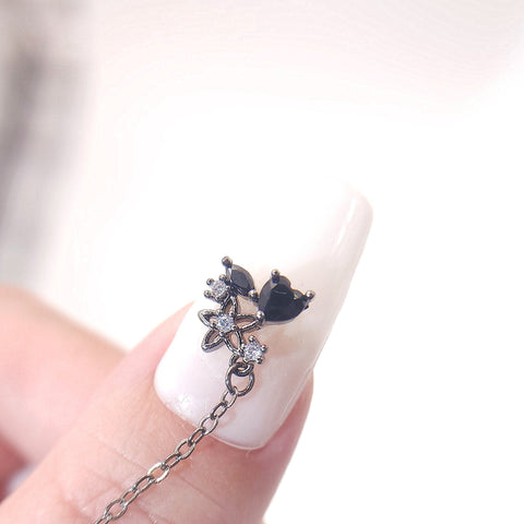 2 pcs High Quality Nail Charms|black inlaid transparent and black zirconia two finger chain ||Nail CrystalNail Rhinestone|gift