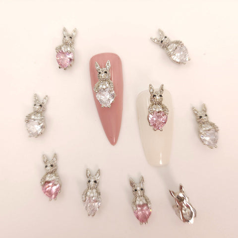 2 pcs High Quality nail bonny, Nail Charms, earring charm, Metal mosaic white and pink zircon, Nail Bling, Nail Crystal, Nail Rhinestone