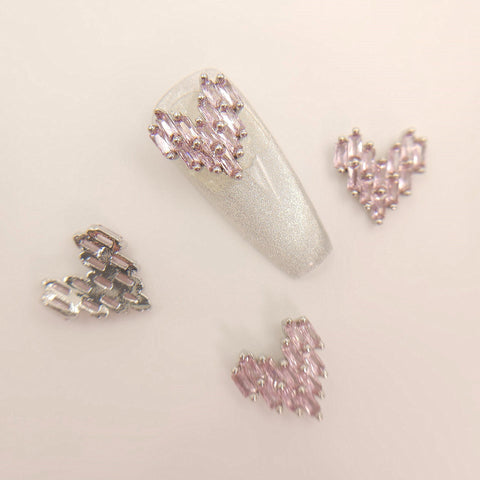 2 pcs High Quality Metal Deco Charms, 3D Nail Art , Metal mosaic white zircon mosaic heart, Nail Bling, Nail Crystal, Nail Rhinestone