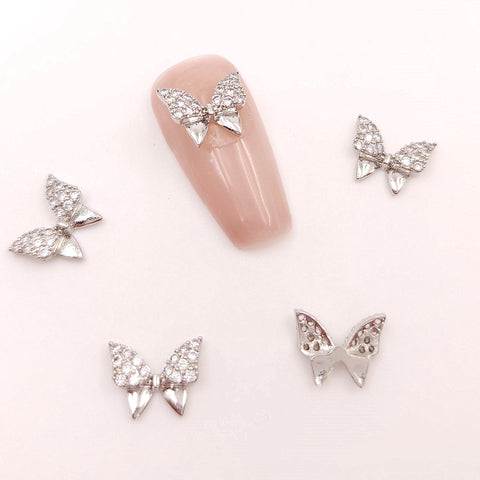 2 pcs High Quality Metal Nail Charms butterfly,  3D Nail Art|Metal mosaic white zircon, Nail Bling, Nail Crystal, Nail Rhinestone