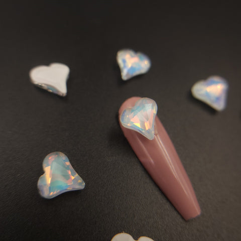 20 pcs  white opal  heart Crystal,pointed back|nail bling|nail rhinestones| nail art diy |8 X9 mm