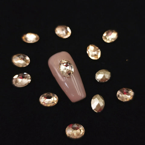 10 pcs oval Crystal,pink|golden shadow|light of heaven|pointed back|nail bling|nail rhinestones| nail art diy | 6x8mm