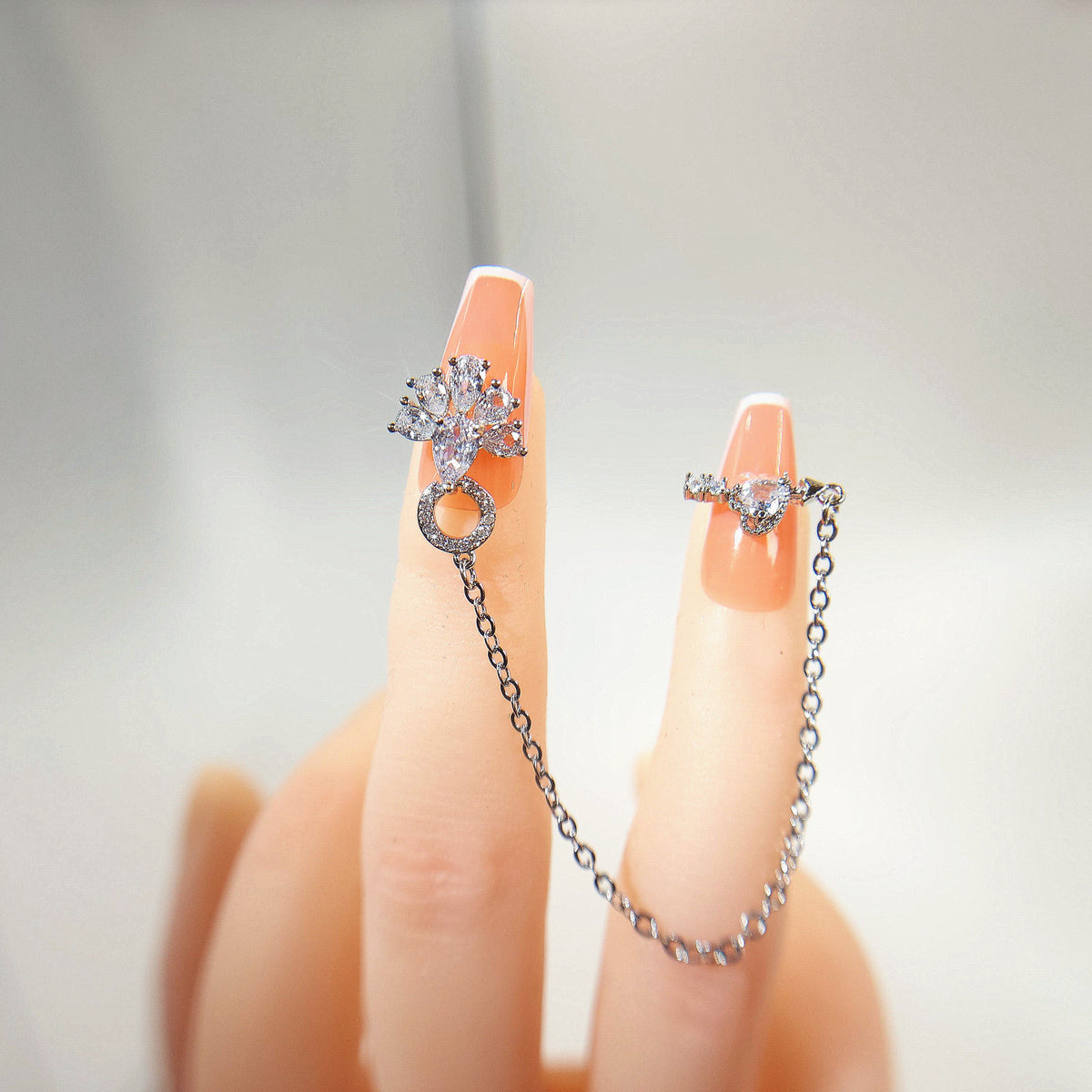 2 pcs High Quality Nail Charms|petal and white zircon hearts and arrowstwo finger chain |Nail CrystalNail Rhinestone|gift