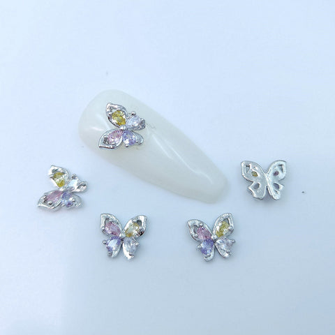 4 pcs High Quality Nail Charms, earring charm, small butterfly Metal mosaic with four color zircon, Nail Bling,Nail Crystal, Nail Rhinestone
