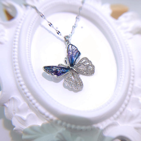 Dainty silver necklace with big butterfly  and  white zircon, necklace with zircon, delicate necklace gift for her